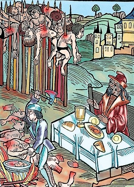 Afbeelding van Dracula uit: Matthias Hupfuff, Hier facht sich an gar ein graussemliche erschrschöckenliche hystorien (Straatsburg 1500).