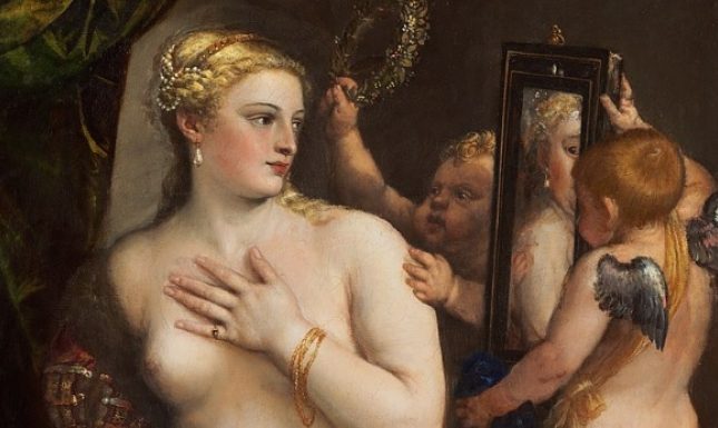 Renaissance woman mirror Titian detail